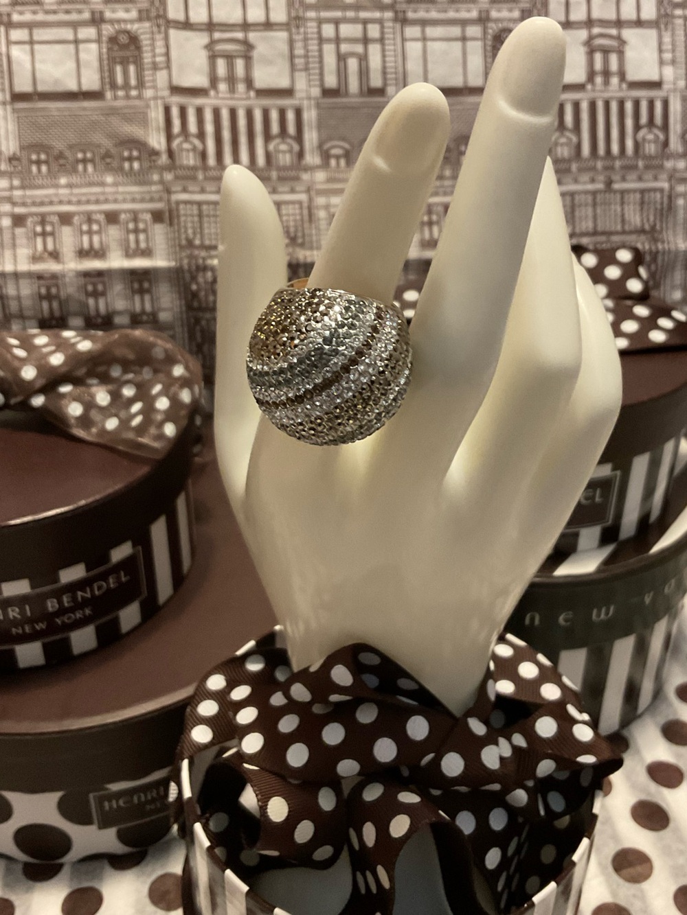 Henri Bendel Debutant Pave Crystal Dome Cocktail Ring - Size 7